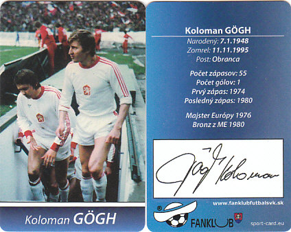 Koloman Gogh Ceskoslovensko Fanklub slovenskejreprezentacie reprint autogram #25