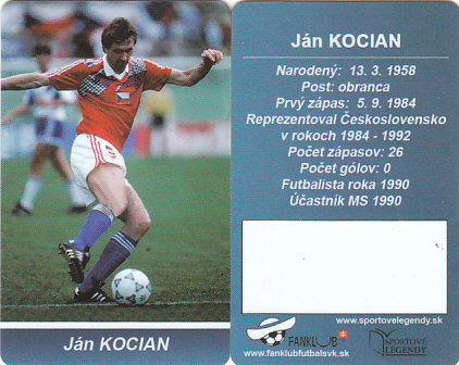 Jan Kocian Ceskoslovensko Fanklub slovenskej reprezentacie #40