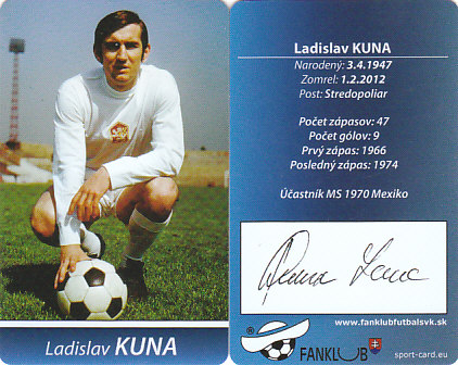 Ladislav Kuna Ceskoslovensko Fanklub slovenskej reprezentacie reprint autogram #43