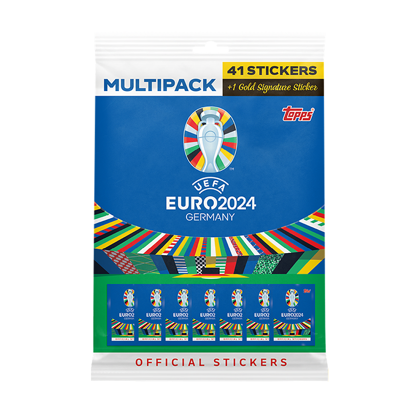 Topps UEFA Euro 2024 Multipack Balíček Fotbalové samolepky (41 samolepek + Gold signature)