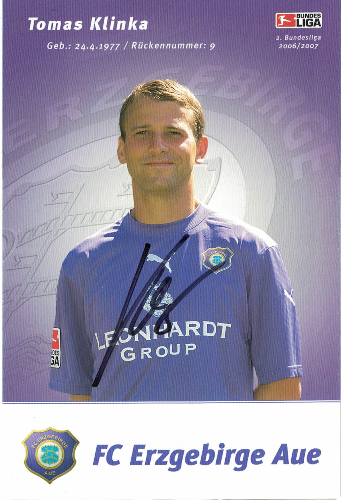 Tomas Klinka FC Erzgebirge Aue 2006/07 Podpisova karta autogram