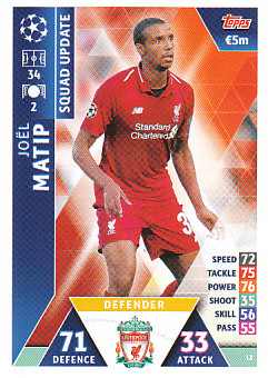 Joel Matip Liverpool 2018/19 Topps Match Attax CL Squad Update #12