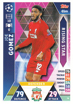Joe Gomez Liverpool 2018/19 Topps Match Attax CL Extra Rising star #56