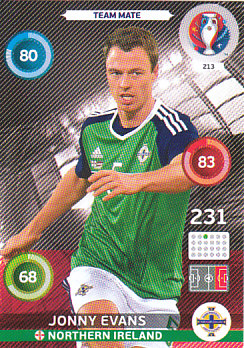 Jonny Evans Northern Ireland Panini UEFA EURO 2016 #213