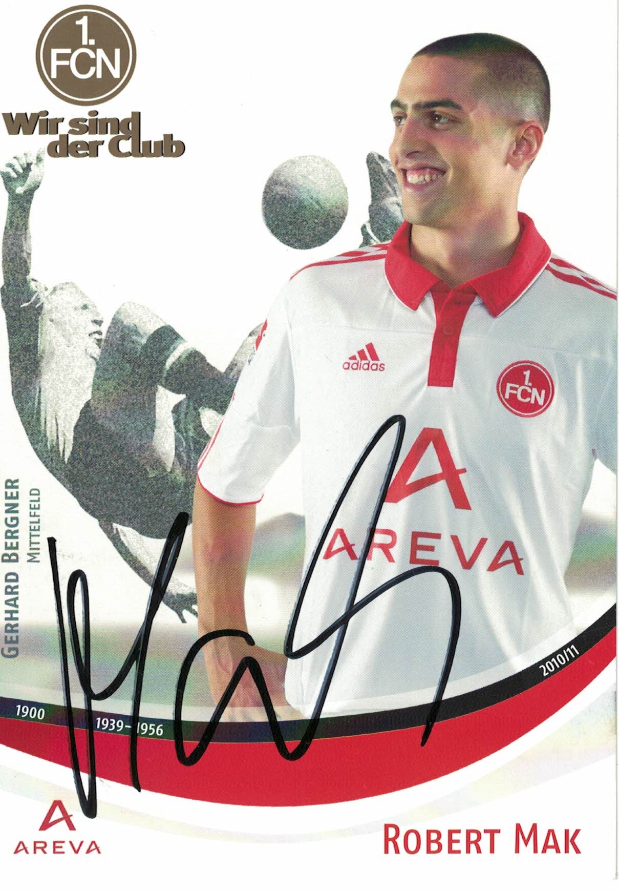 Robert Mak 1. FC Nurnberg 2010/11 Podpisova karta autogram