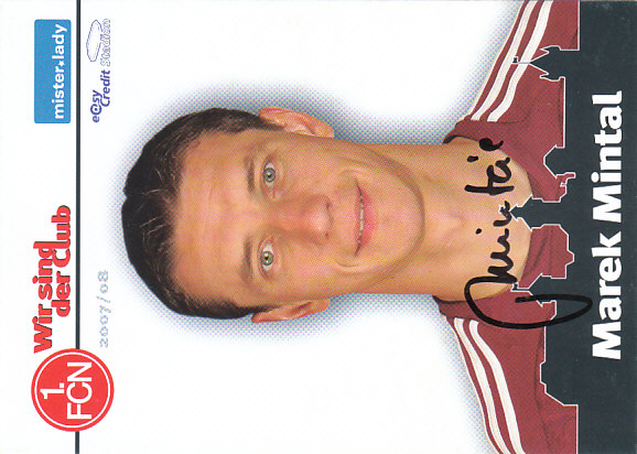 Marek Mintal 1. FC Nurnberg 2007/08 Podpisova karta autogram