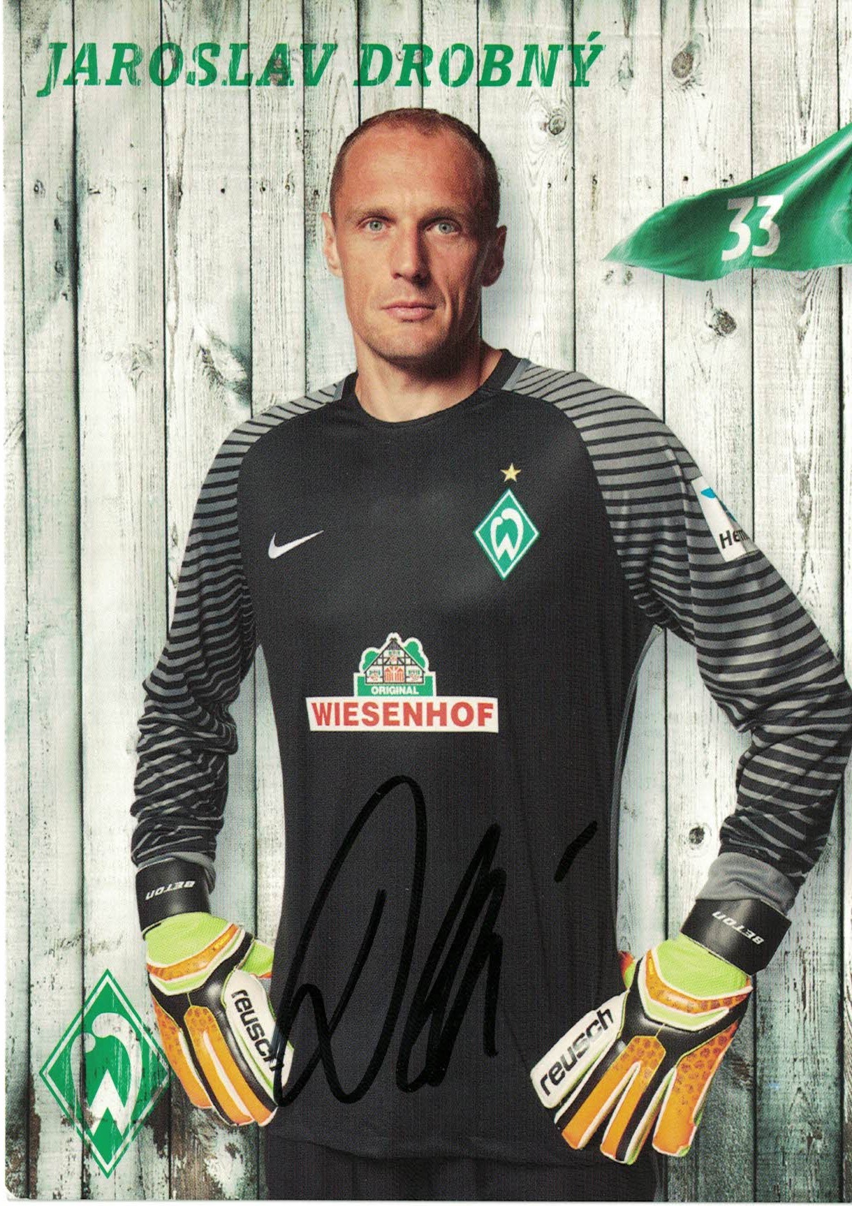 Jaroslav Drobny Werder Bremen 2016/17 Podpisova karta autogram
