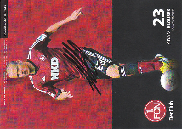 Adam Hlousek 1. FC Nurnberg 2013/14 SPONSOR Podpisova karta autogram