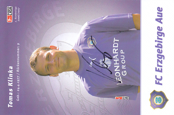 Tomas Klinka FC Erzgebirge Aue 2006/07 Podpisova karta autogram