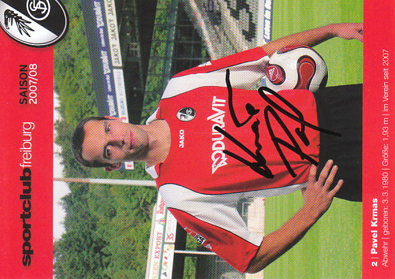 Pavel Krmas SC Freiburg 2007/08 Podpisova karta autogram