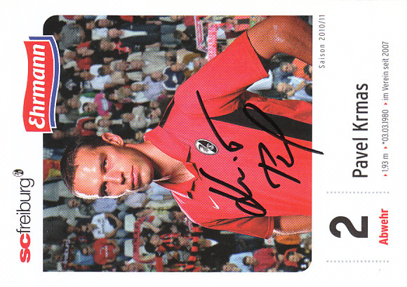 Pavel Krmas SC Freiburg 2010/11 Podpisova karta autogram