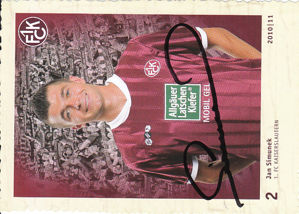 Jan Simunek 1. FC Kaiserslautern 2010/11 Podpisova karta autogram
