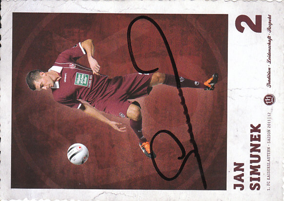 Jan Simunek 1. FC Kaiserslautern 2011/12 Podpisova karta autogram