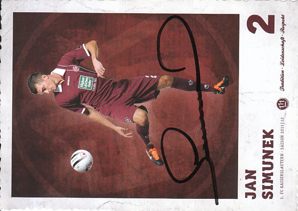 Jan Simunek 1. FC Kaiserslautern 2011/12 Podpisova karta autogram