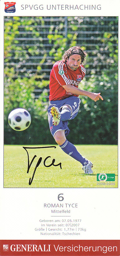 Roman Tyce Sp Vgg Unterhaching 2008/09 Podpisova karta autogram