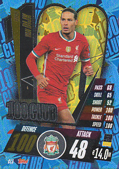 Virgil van Dijk Liverpool 2020/21 Topps Match Attax CL 100 Club #CL03