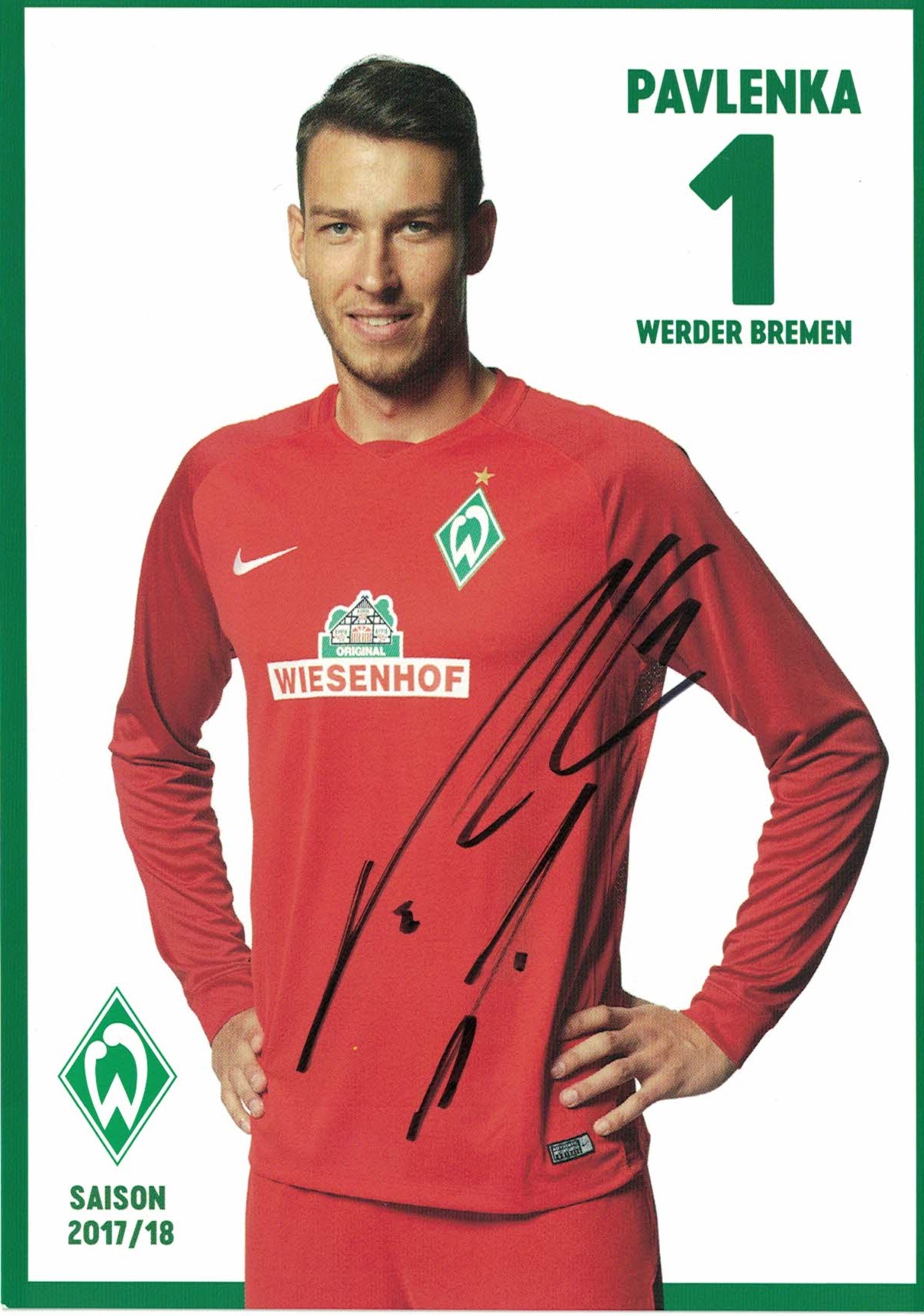 Jiri Pavlenka Werder Bremen 2017/18 Podpisova karta autogram