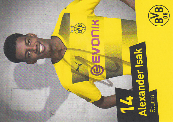 Alexander Isak Borussia Dortmund 2017/18 Podpisova karta Autogram