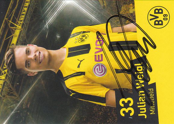 Julian Weigl Borussia Dortmund 2016/17 Podpisova karta Autogram