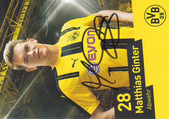 Matthias Ginter Borussia Dortmund 2016/17 Podpisova karta Autogram
