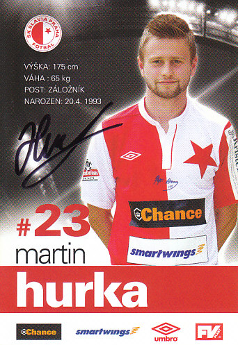 Martin Hurka SK Slavia Praha 2011/12 Podpisova karta Autogram