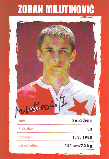 Zoran Milutinovic SK Slavia Praha 2012/13 Podpisova karta Autogram