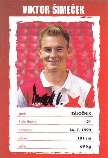Viktor Simecek SK Slavia Praha 2013/14 Podpisova karta Autogram