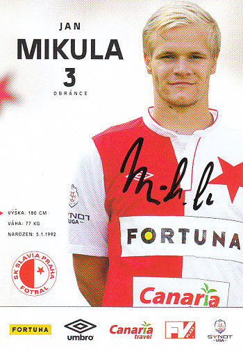 Jan Mikula SK Slavia Praha 2014/15 Podpisova karta Autogram
