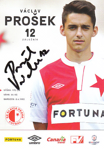 Vaclav Prosek SK Slavia Praha 2014/15 Podpisova karta Autogram