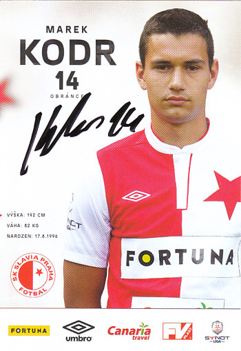 Marek Kodr SK Slavia Praha 2014/15 Podpisova karta Autogram