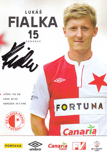 Lukas Fialka SK Slavia Praha 2014/15 Podpisova karta Autogram