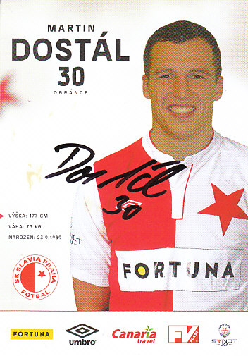 Martin Dostal SK Slavia Praha 2014/15 Podpisova karta Autogram