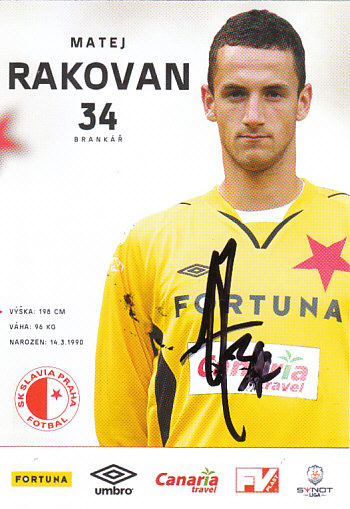 Matej Rakovan SK Slavia Praha 2014/15 Podpisova karta Autogram