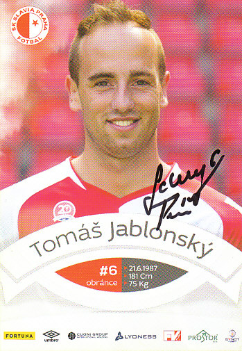 Tomas Jablonsky SK Slavia Praha 2015/16 Podpisova karta Autogram