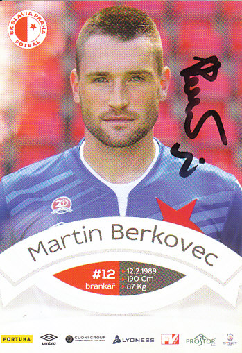 Martin Berkovec SK Slavia Praha 2015/16 Podpisova karta Autogram