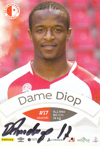 Dame Diop SK Slavia Praha 2015/16 Podpisova karta Autogram
