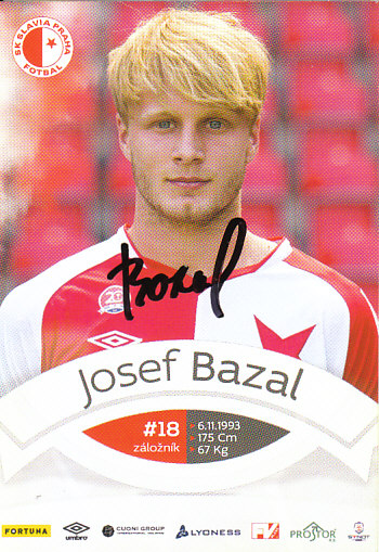 Josef Bazal SK Slavia Praha 2015/16 Podpisova karta Autogram