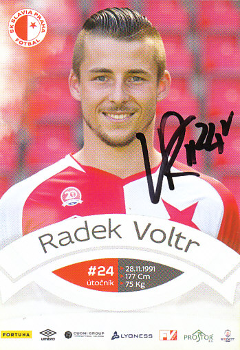 Radek Voltr SK Slavia Praha 2015/16 Podpisova karta Autogram