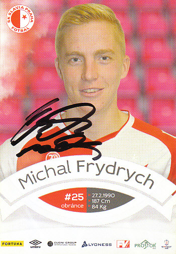 Michal Frydrych SK Slavia Praha 2015/16 Podpisova karta Autogram