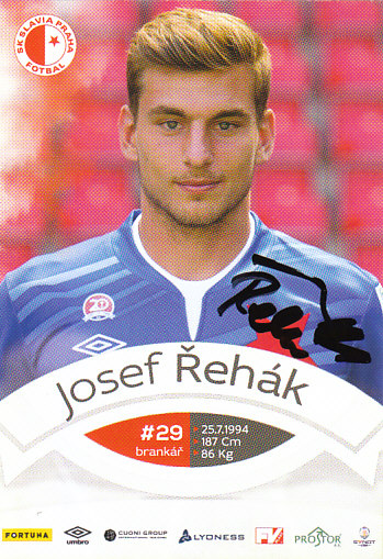 Josef Rehak SK Slavia Praha 2015/16 Podpisova karta Autogram