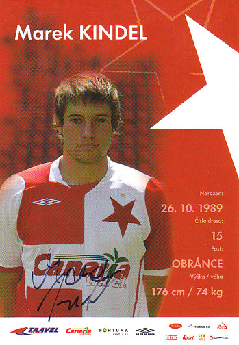 Marek Kindel SK Slavia Praha 2008/09 Podpisova karta Autogram