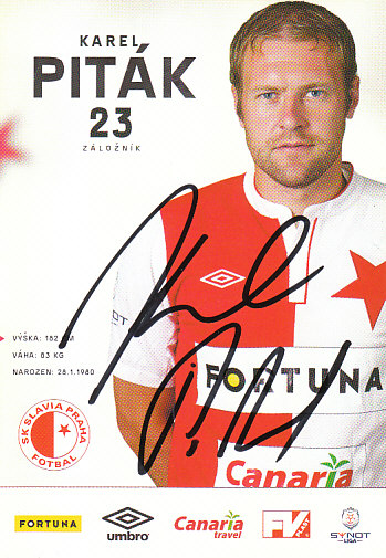Karel Pitak SK Slavia Praha 2015/14/15 Podpisova karta Autogram
