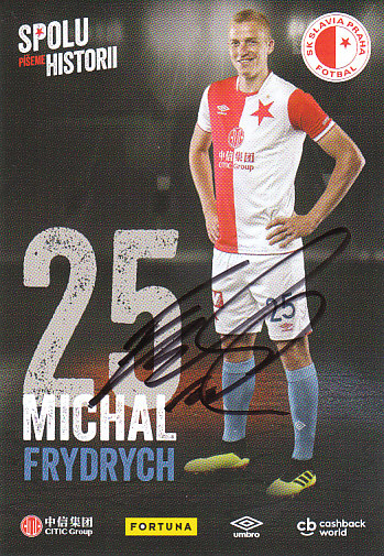 Michal Frydrych SK Slavia Praha 2018/19 podzim Podpisova karta Autogram