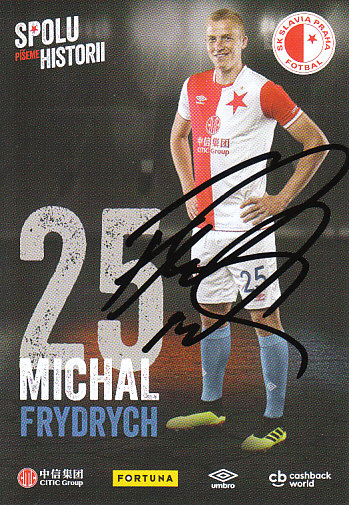 Michal Frydrych SK Slavia Praha 2018/19 podzim Podpisova karta Autogram