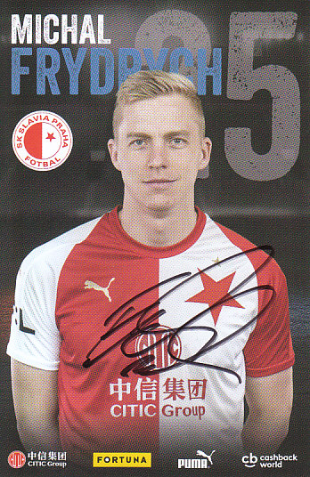 Michal Frydrych SK Slavia Praha 2019/20 podzim Podpisova karta Autogram