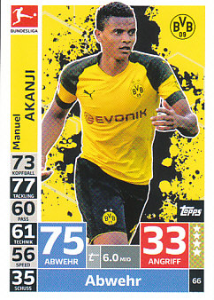 Manuel Akanji Borussia Dortmund 2018/19 Topps MA Bundesliga #66