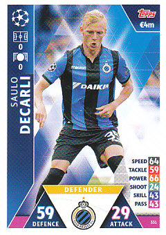 Saulo Decarli Club Brugge 2018/19 Topps Match Attax CL #331
