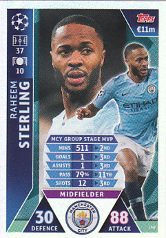 Raheem Sterling Manchester City 2018/19 Topps MA UCL Group Stage MVP #140