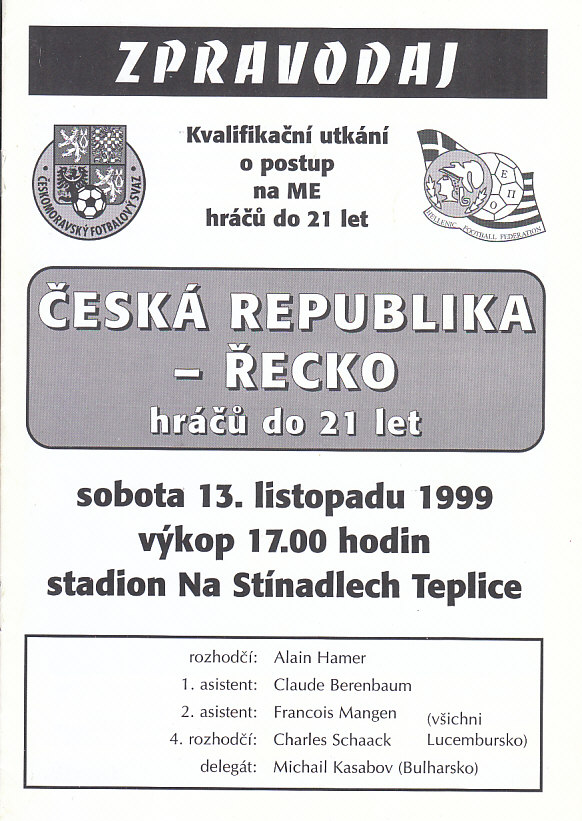 Program CR U21 - Recko U21 kval. utkani 1999