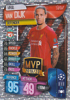 Virgil van Dijk Liverpool 2019/20 Topps Match Attax CL MVP 2019/20 #LIV